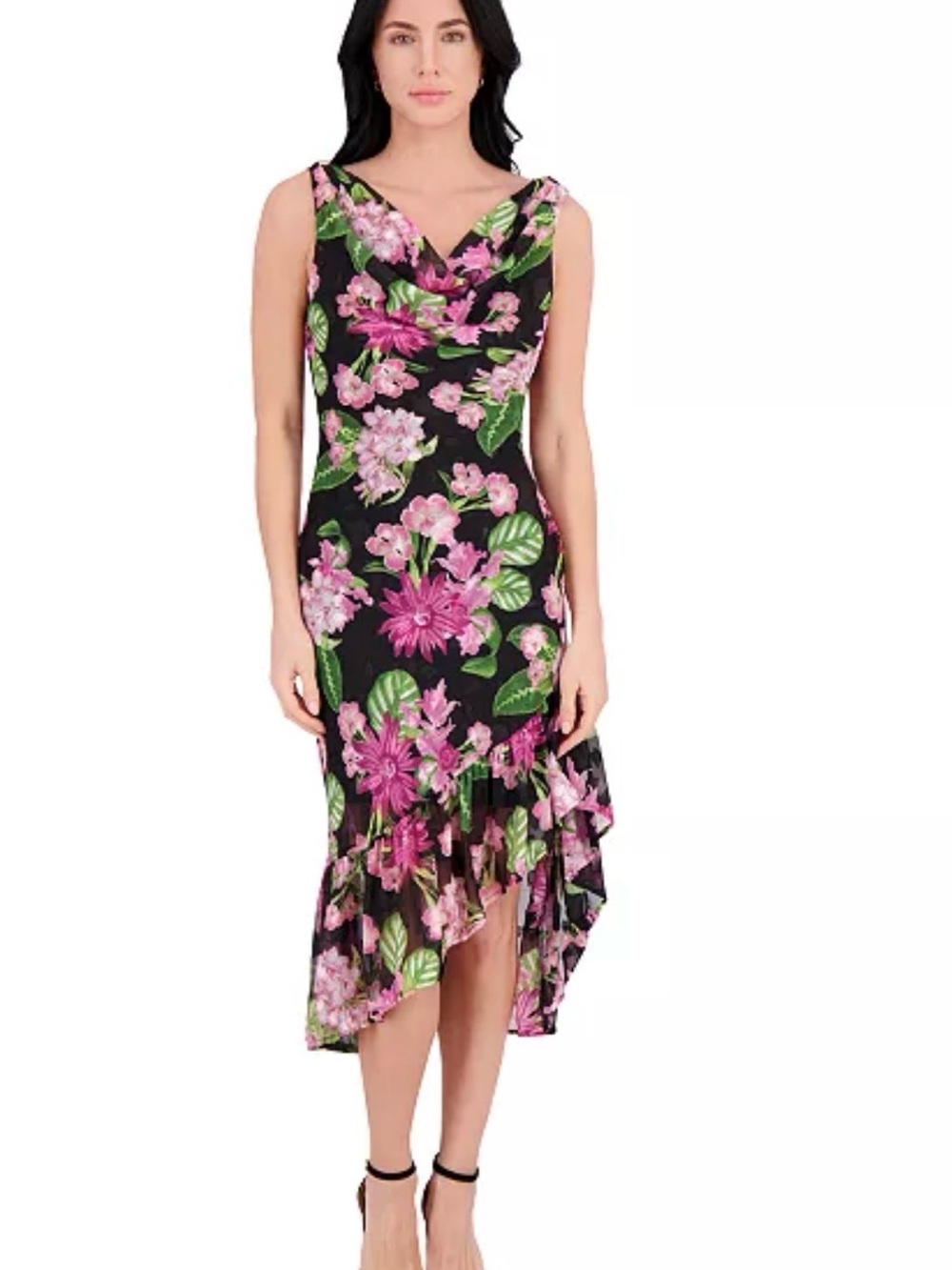 NWT Kensie Black Floral Dress with Pink Blooms Sz 14